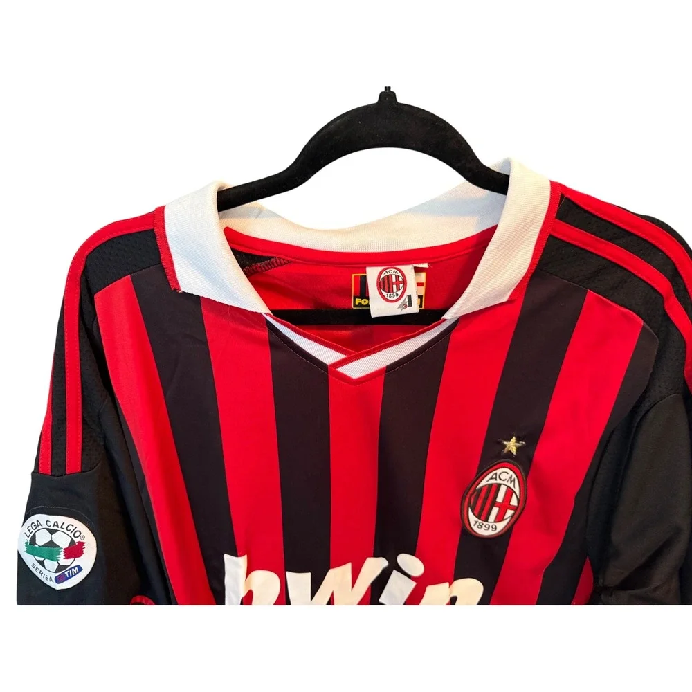 VTG Adidas AC Milan 2009-10 Home Jersey Onyewu 14 Red Black Soccer Shirt Mens XL